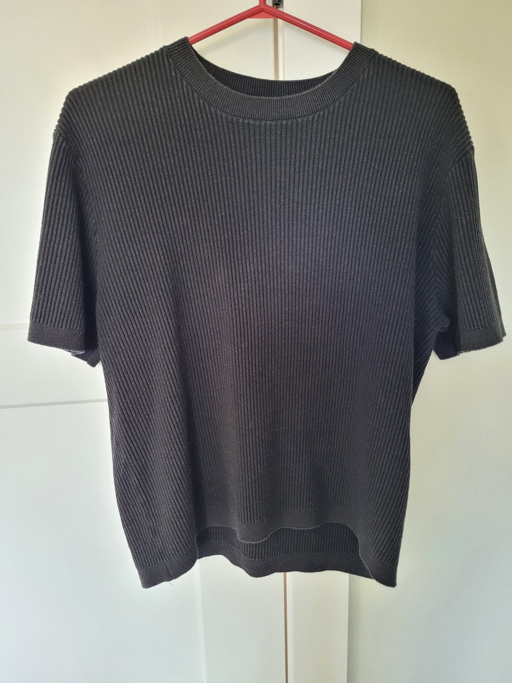 Men's H&M Heavyweight Black Ribbed Short-Sleeve Shirt